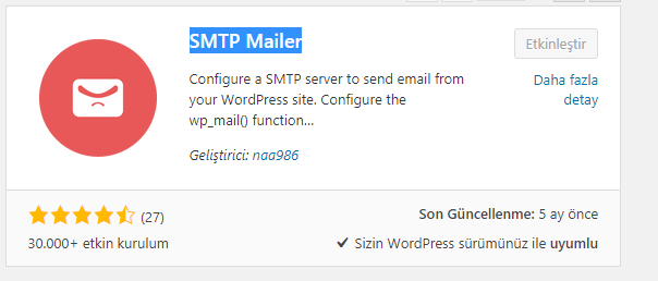 SMTP Mailer Eklentisi Kullanımı
